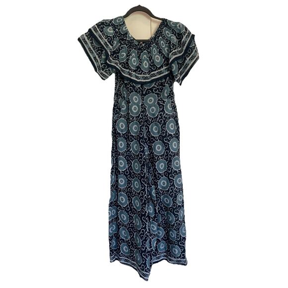 Anthropologie Kopal Suzani Off The Shoulder Biji Romper Jumpsuit Small Blue - Picture 1 of 11
